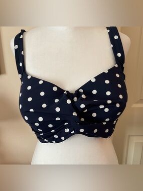 Lands' End Navy One-Piece Swimsuit Top, Polka Dots